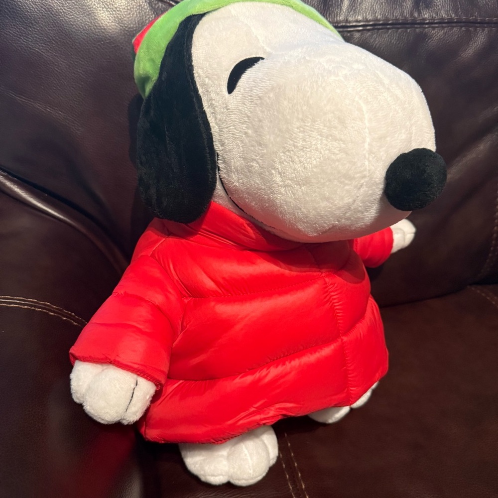 Snoopy Wearing a Red Puffer Jacket, 18 Inches Tall